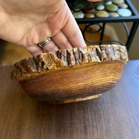 Vintage MCM Modern Wood Tree Bark Bowl Live Edge - Picture 4 of 10